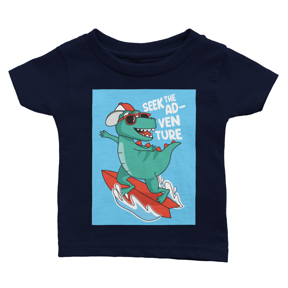 Surfing dinosaur baby T-shirt