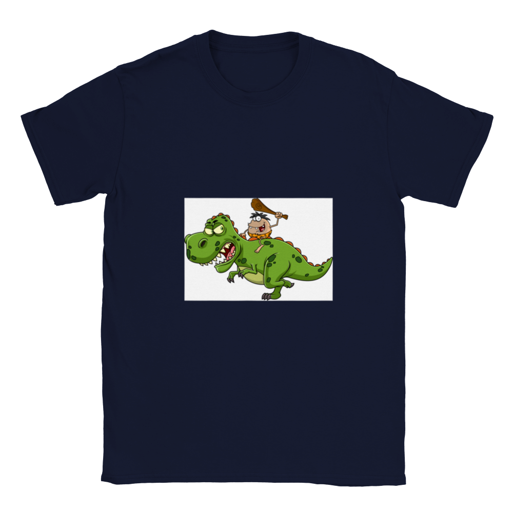 Caveman riding a t-tex kids dinosaur T-shirt