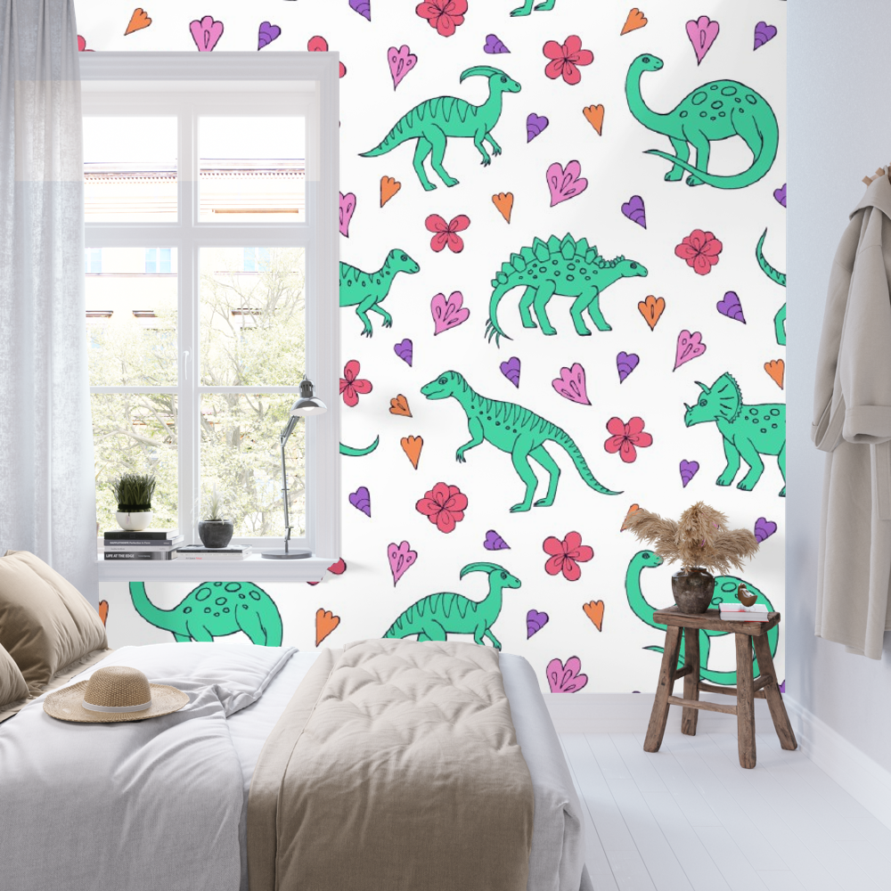 Flower kids dinosaur Wallpaper