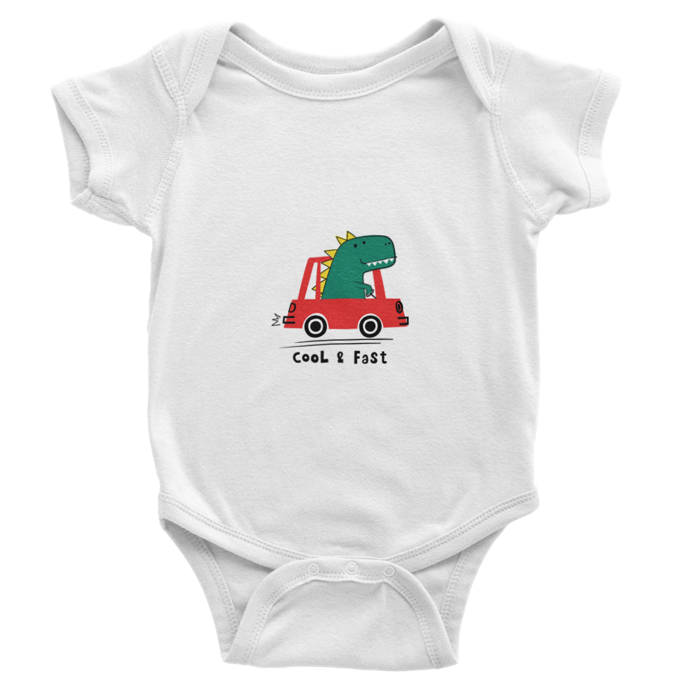 Driving dinosaur Baby Short Sleeve Onesies