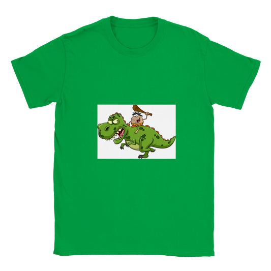 Caveman riding a t-tex kids dinosaur T-shirt