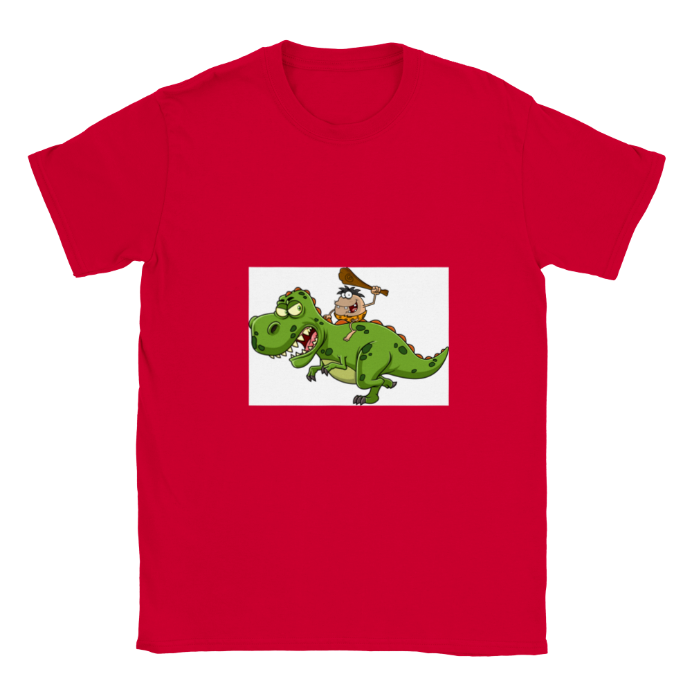 Caveman riding a t-tex kids dinosaur T-shirt