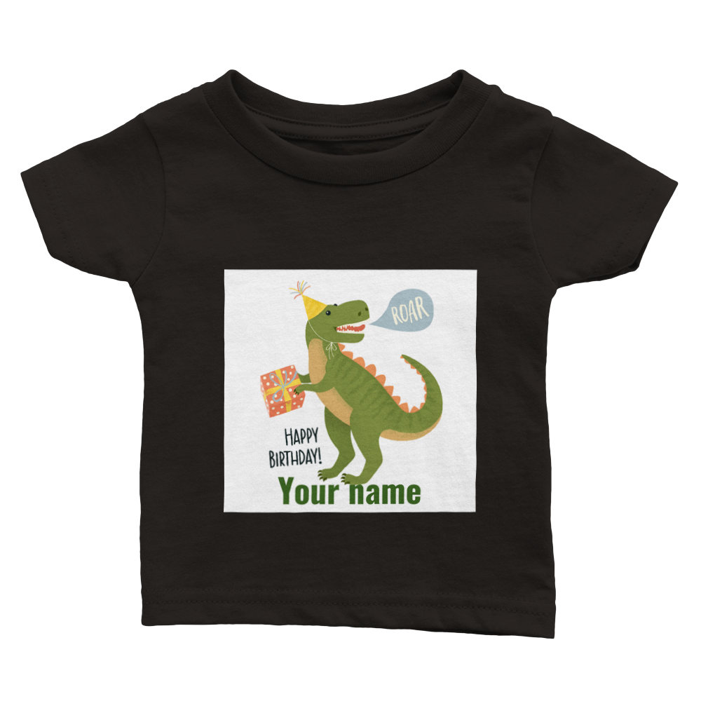 Personalised dinosaur theme baby birthday T-shirt