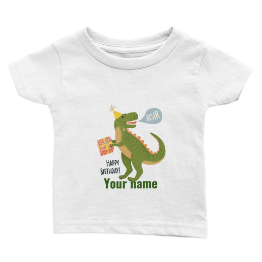 Personalised dinosaur theme baby birthday T-shirt