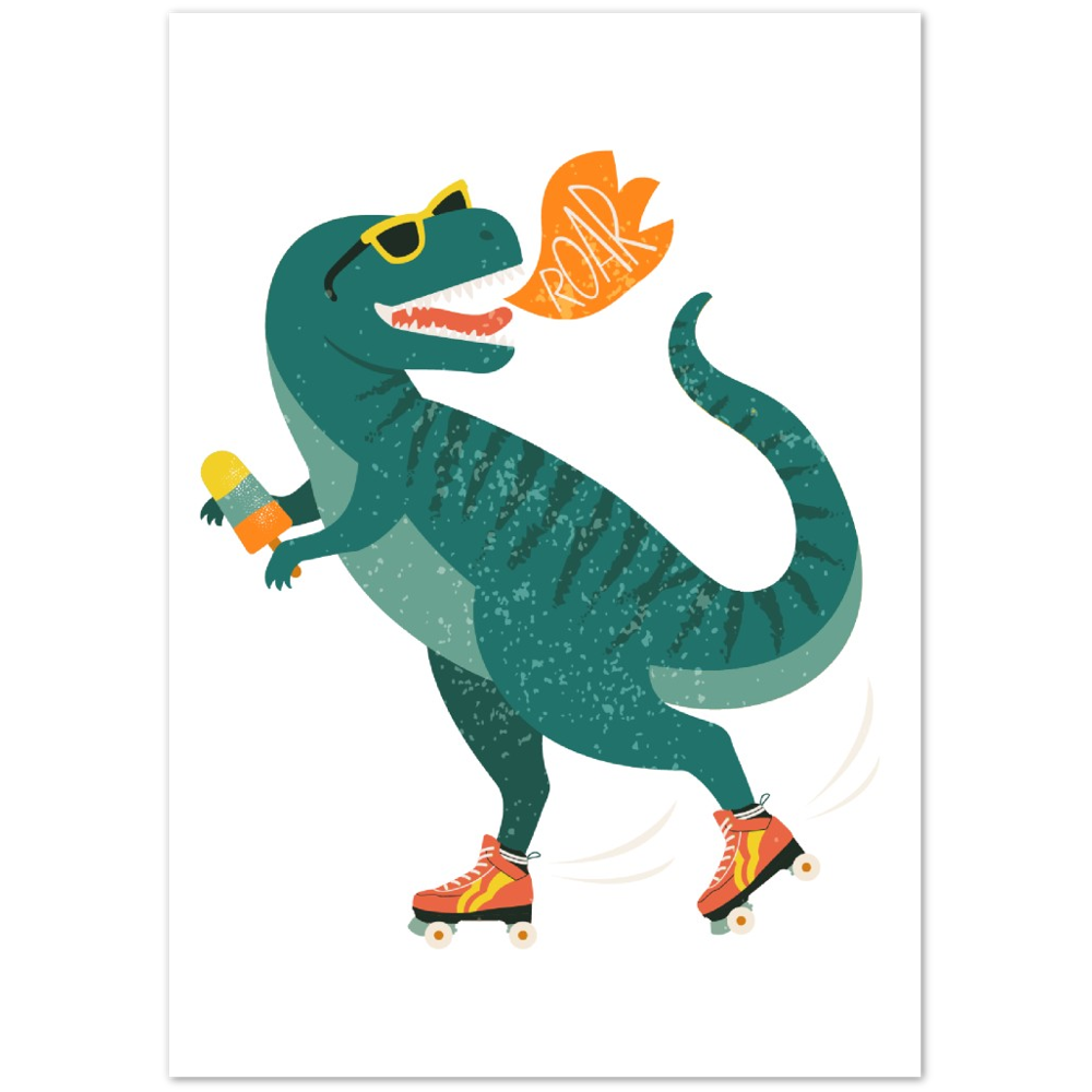 Roller skating t-rex Premium Matte Paper Poster