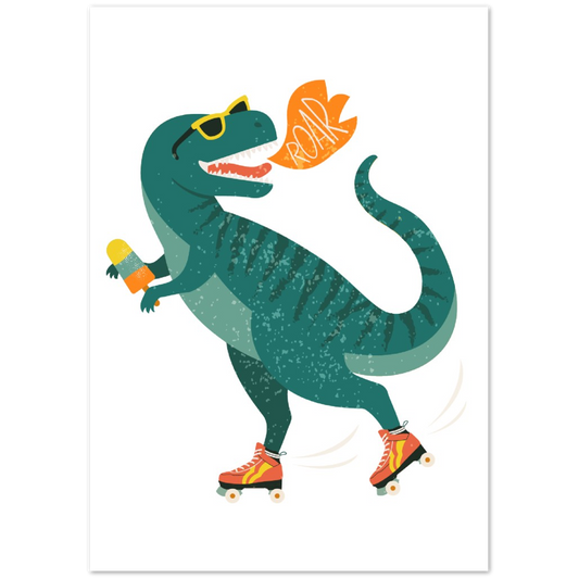 Roller skating t-rex Premium Matte Paper Poster