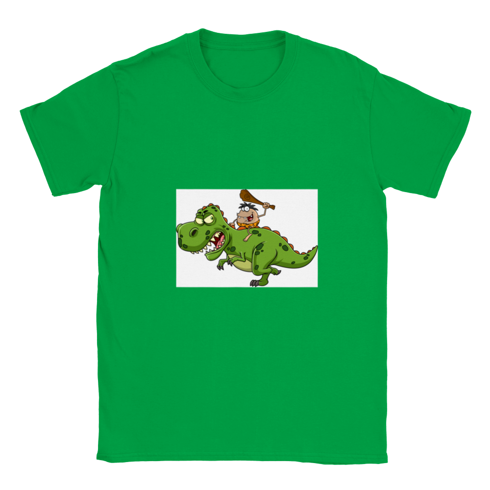 Caveman riding a t-tex kids dinosaur T-shirt