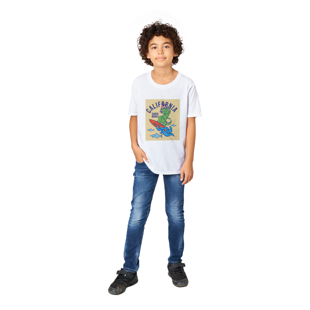 Surfing T-rex kids dinosaur T-shirt