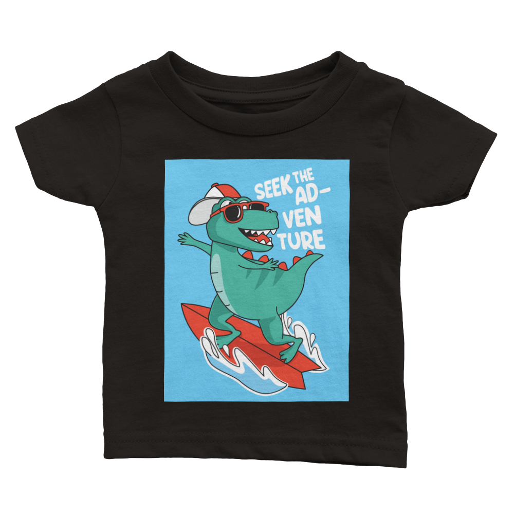 Surfing dinosaur baby T-shirt