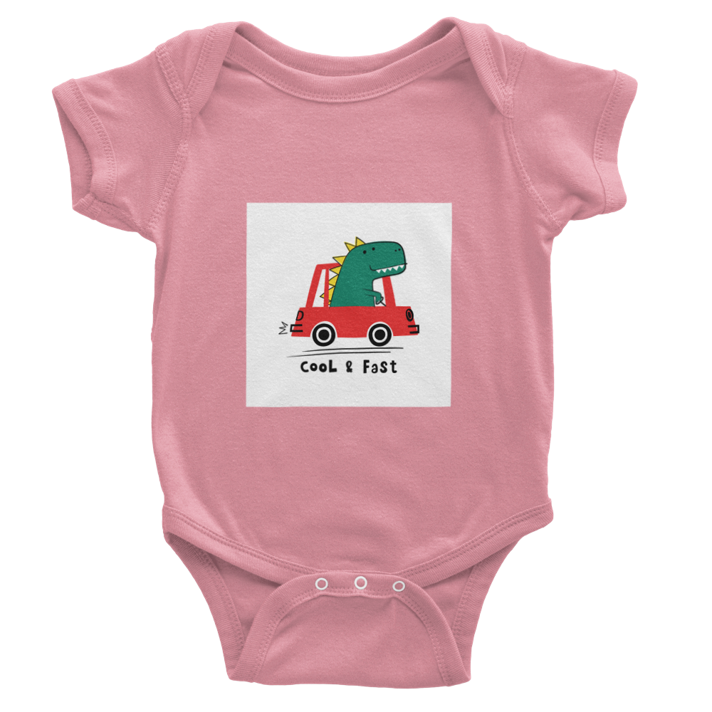 Driving dinosaur Baby Short Sleeve Onesies