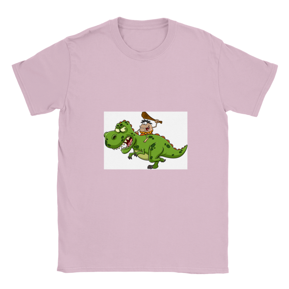 Caveman riding a t-tex kids dinosaur T-shirt