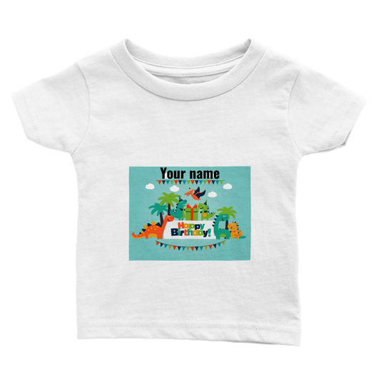 Personalised dinosaur theme baby birthday T-shirt