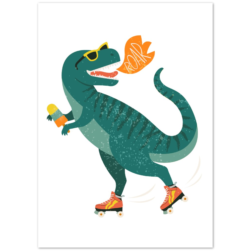 Roller skating t-rex Premium Matte Paper Poster