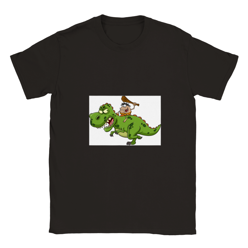 Caveman riding a t-tex kids dinosaur T-shirt